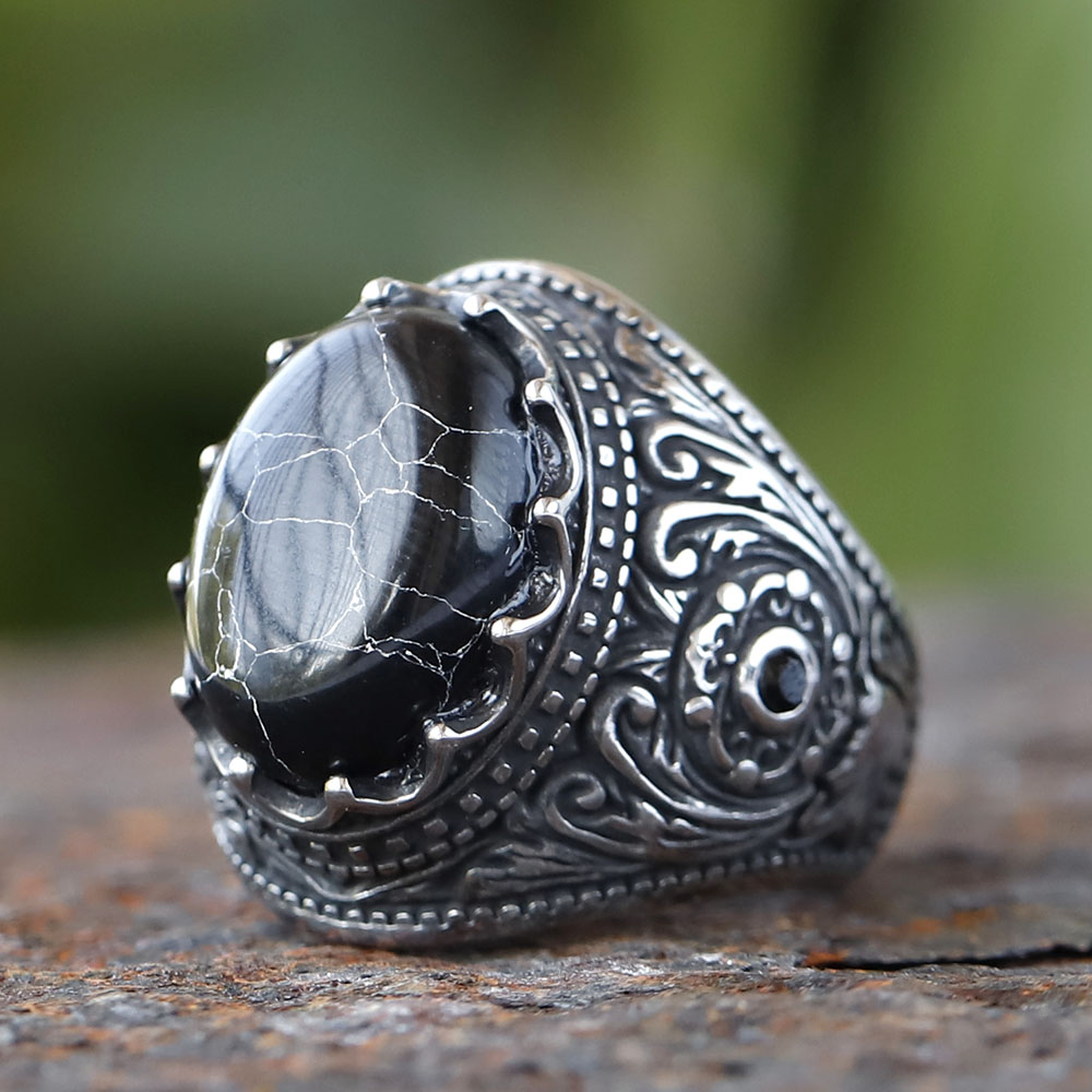 Men'S Fashion Guide - Cincin zirkon Hitam Turki buatan tangan