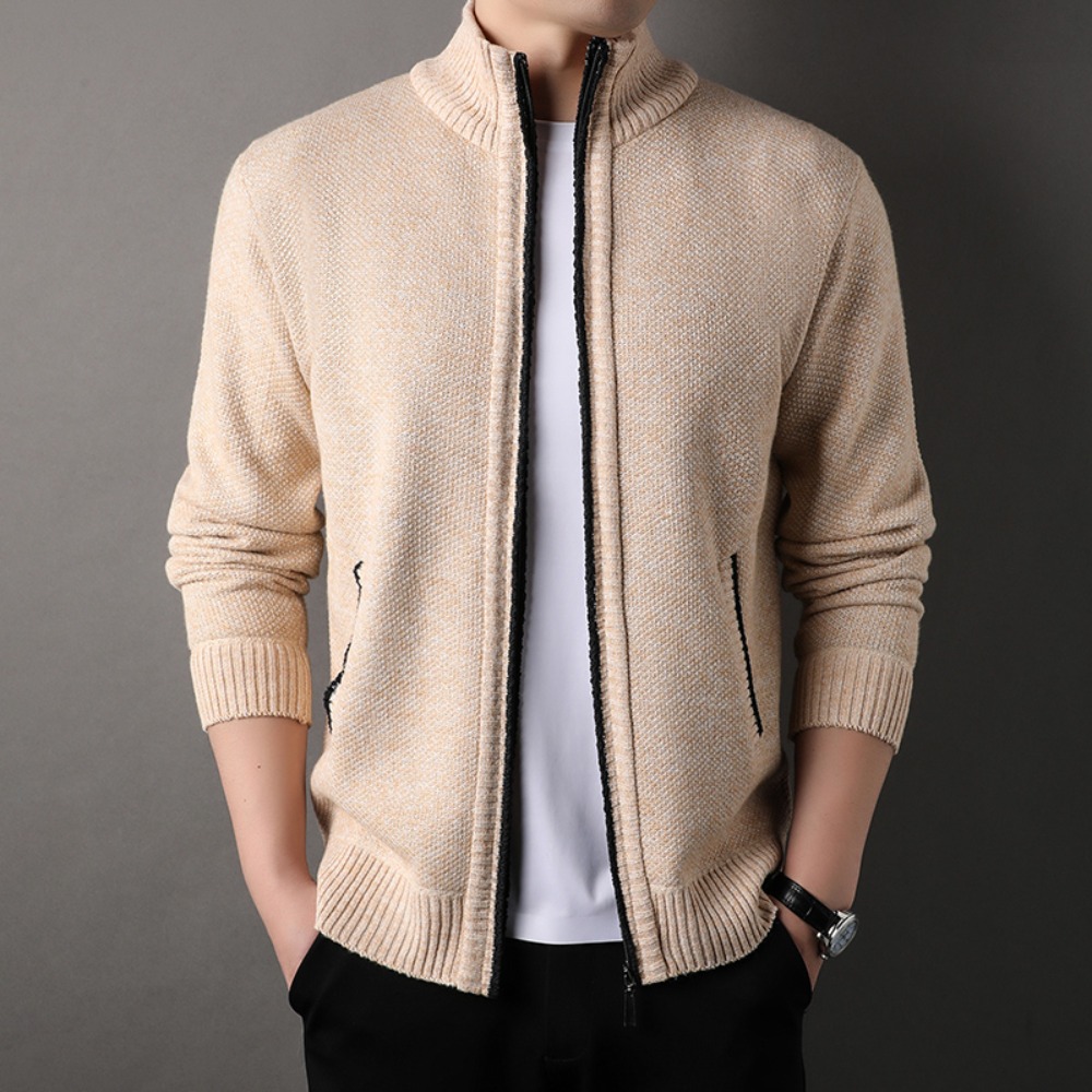 Men'S Fashion Zip Sweater - Jaket kardigan pria, Sweater rajut kerah