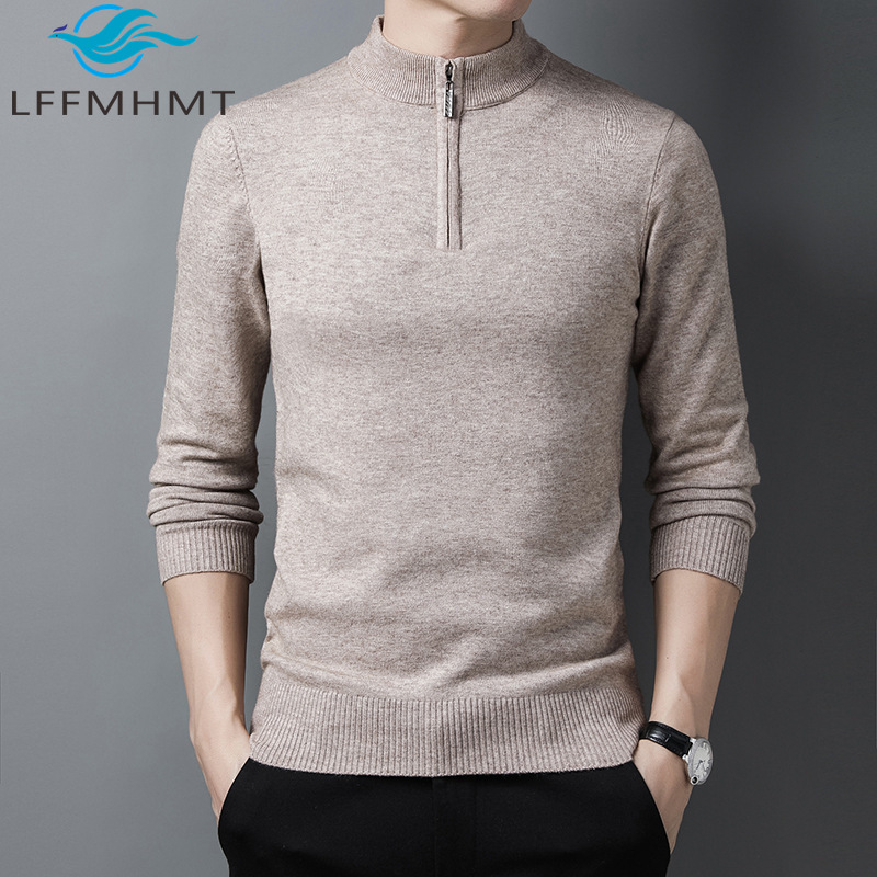 Men'S Fashion Zip Sweater - Sweater Rajut Pria Setengah Resleting Warna