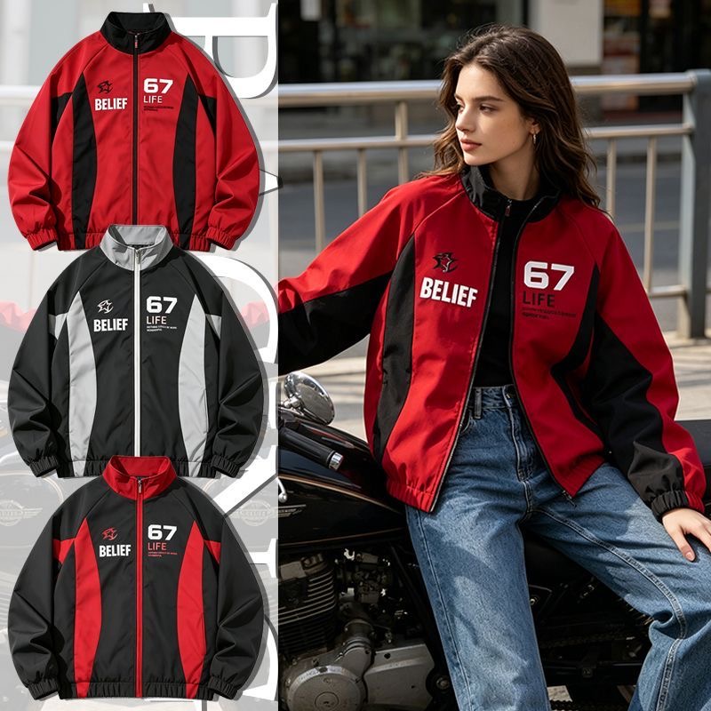 Windbreaker Men Zip - Jaket Gaya Balap Kasual Pria Wanita