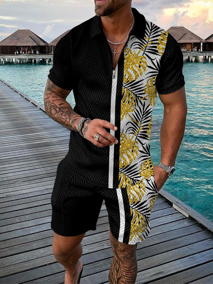 Men'S Fashion Polo - Setelan Pria Motif Pohon Kelapa Hawaii,