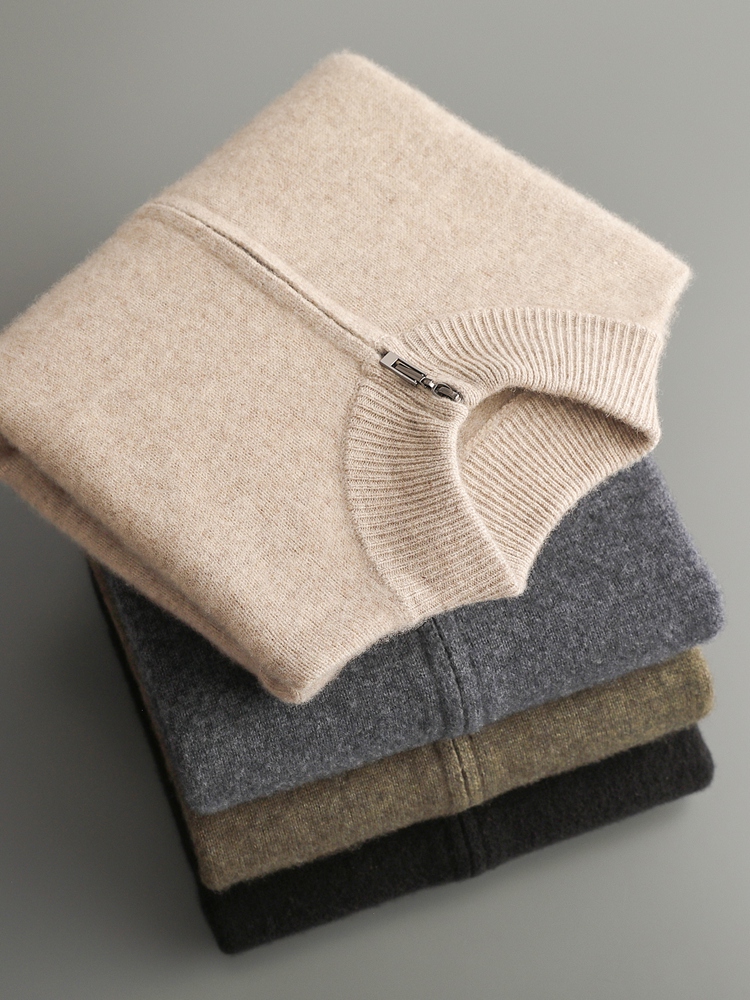 Men'S Fashion Zip Sweater - Kardigan Rajut Pria Wol Merino 100%
