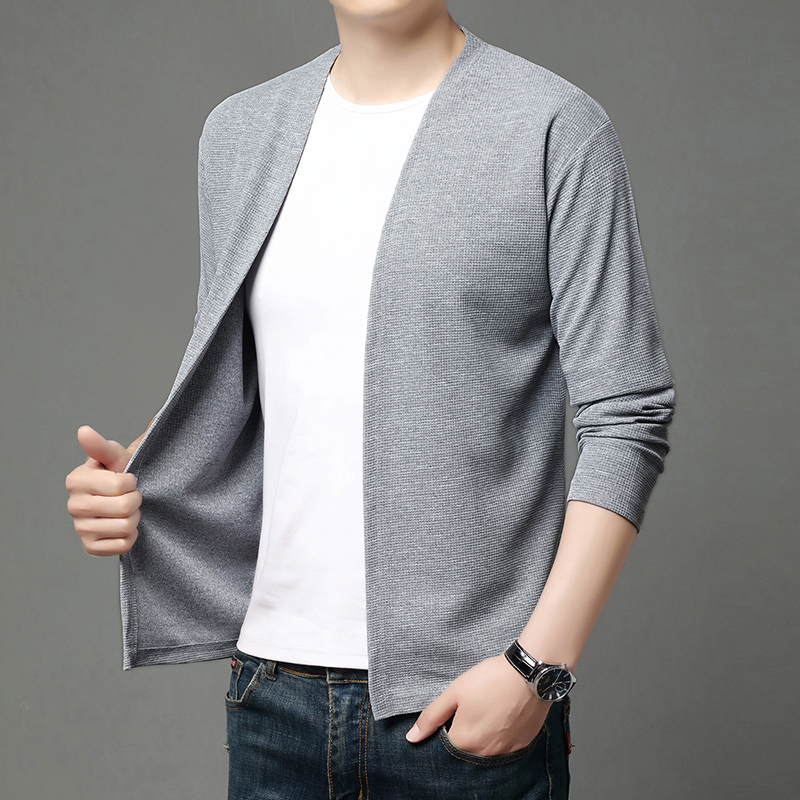 Men'S Fashion Zip Sweater - Jaket Kardigan Rajutan Warna Polos Musim