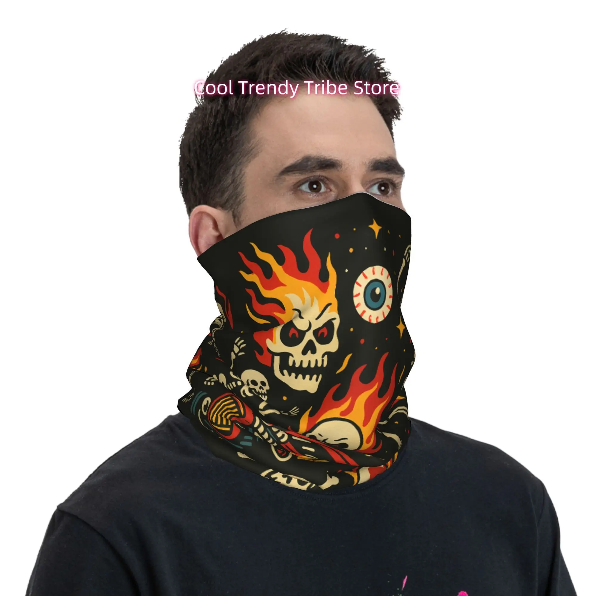 Men'S Fashion Head Scarf - Bandana Pria Motif Tengkorak Berapi Hot