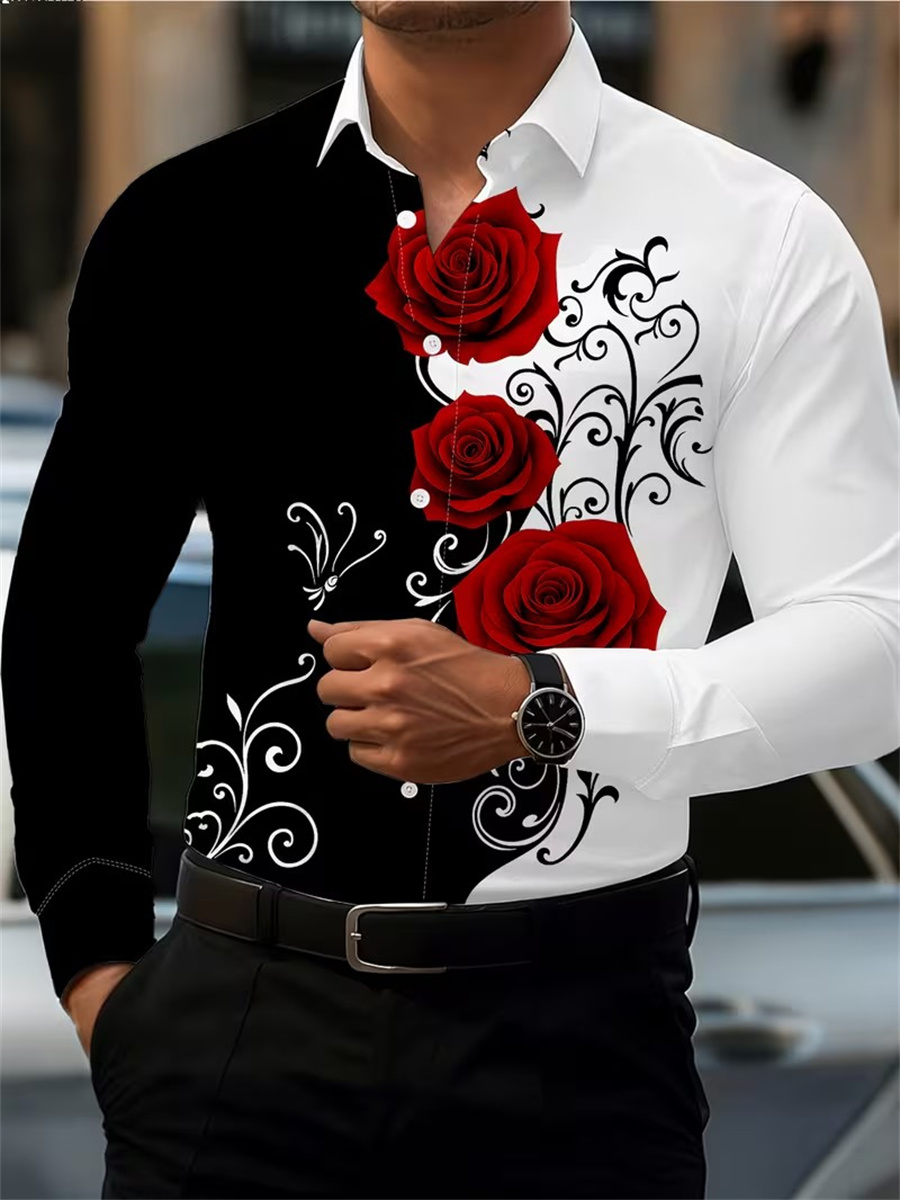 Men'S Fashion Rules - Kemeja Pria Lengan Panjang Motif Mawar